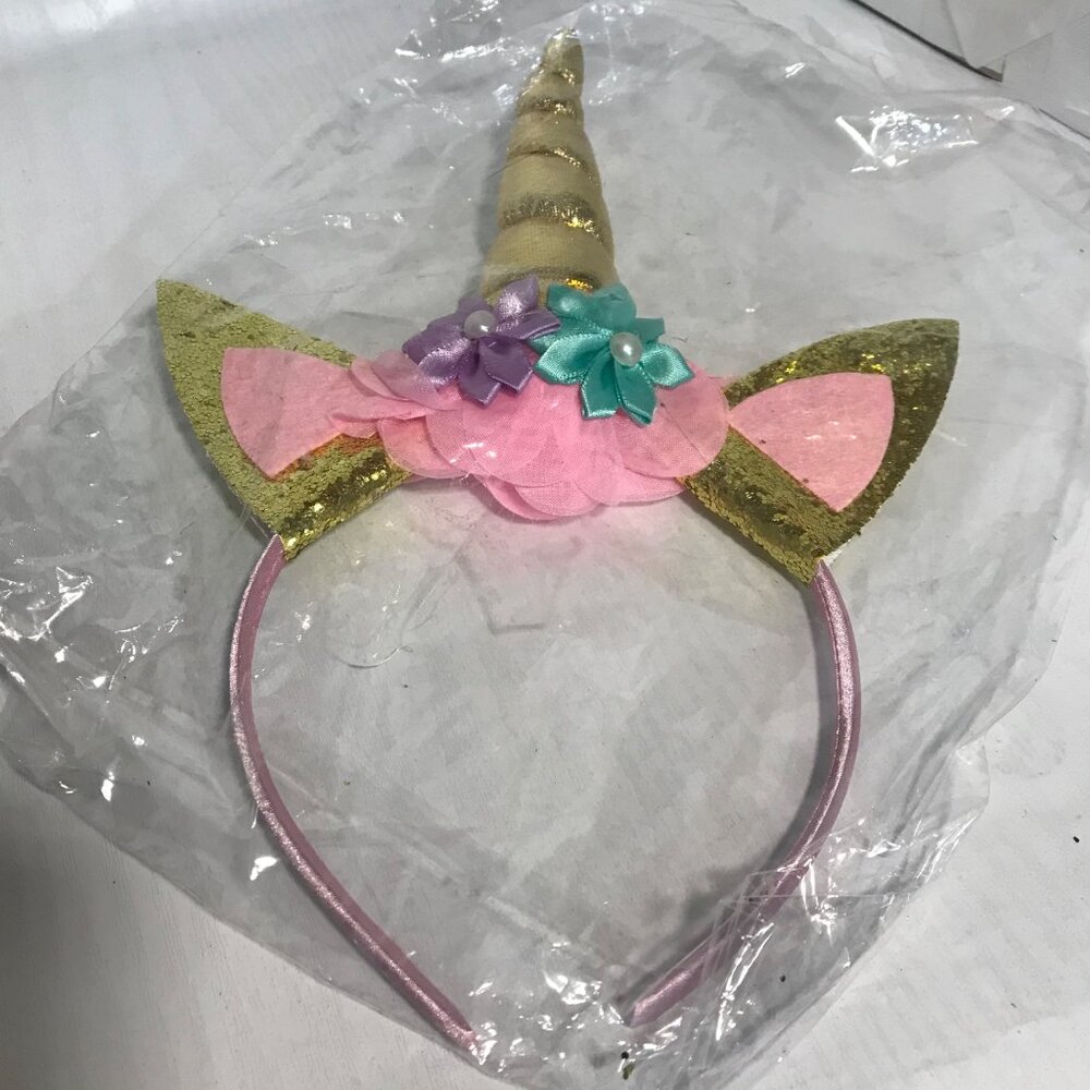 Sparkly Unicorn Headband With Glitter Horn & Flowers For Kids